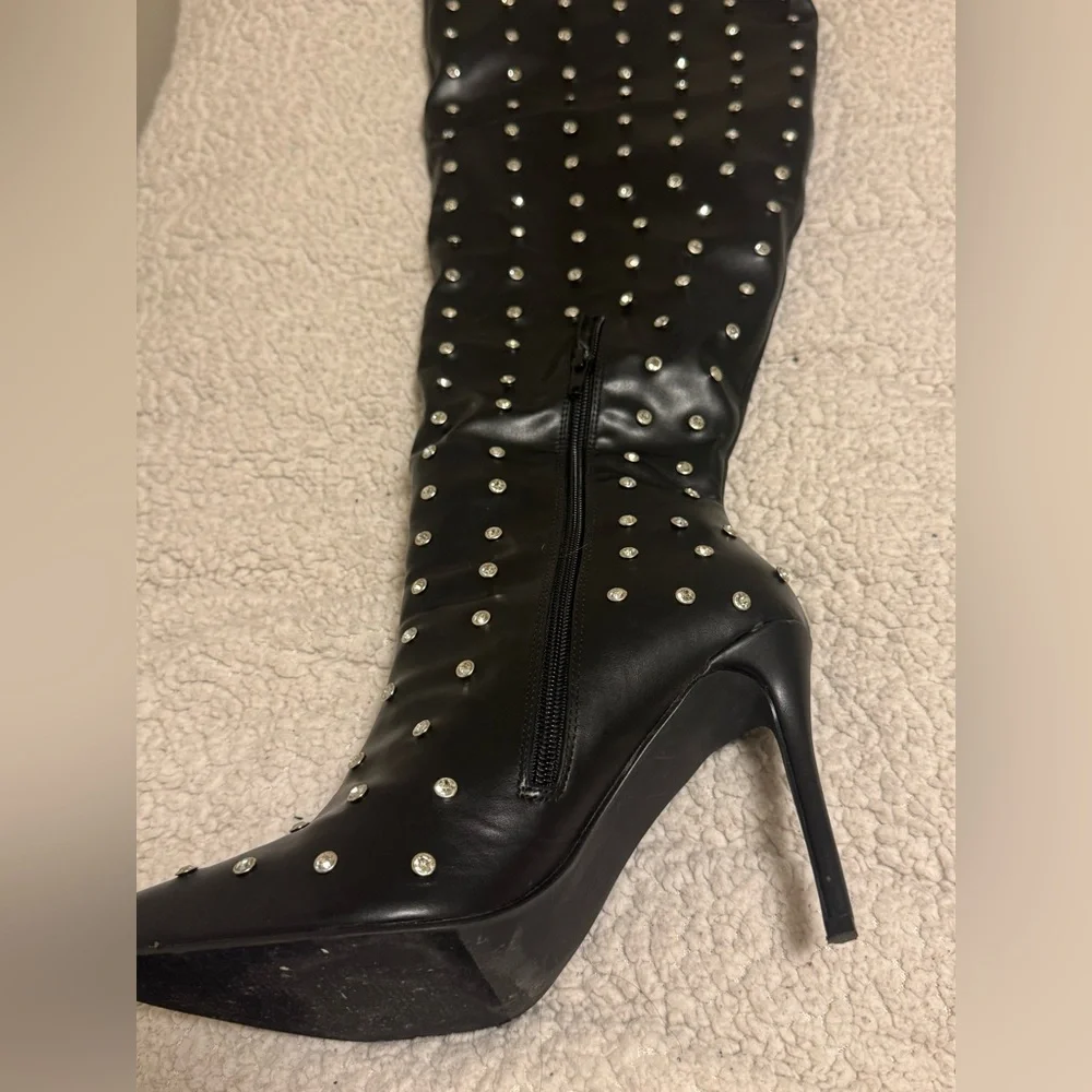 Fashion Nova Black Studded Over-the-Knee Boots - Picture 6 of 7
